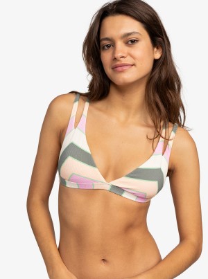 Roxy Vista Stripe Fixed Triangle Bikini Tops | 97281-LCGU