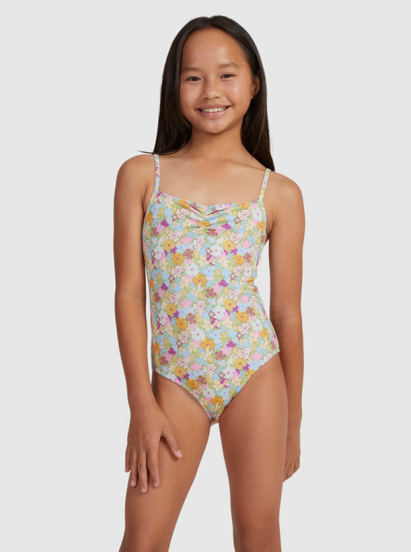 Girls' Roxy Nostalgic Seaside One-Piece Swimwear | 73941-RNCB