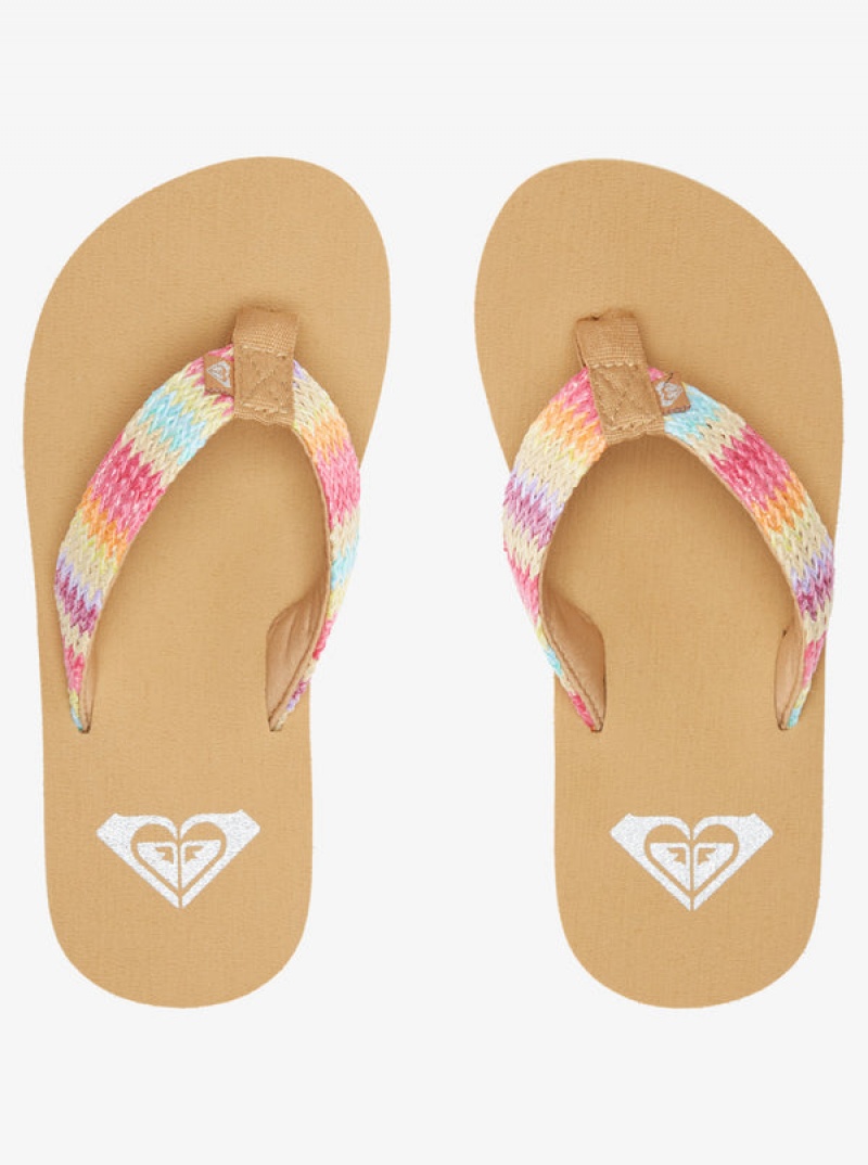 Girls' Roxy Porto Raffia Flip Flops | 09627-WPLF