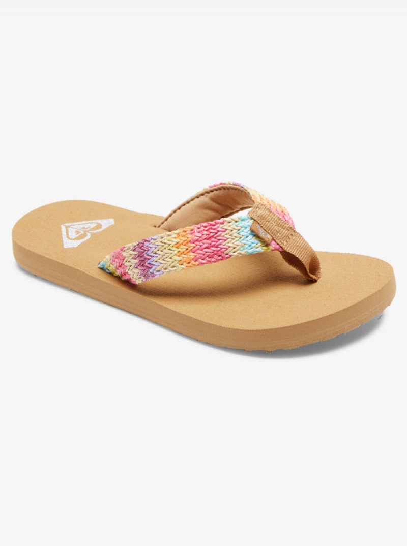 Girls\' Roxy Porto Raffia Flip Flops | 09627-WPLF