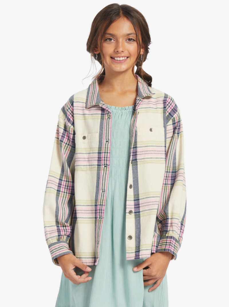 Girls\' Roxy Something Beautiful Plaid Oversized Tops | 14790-MJRN