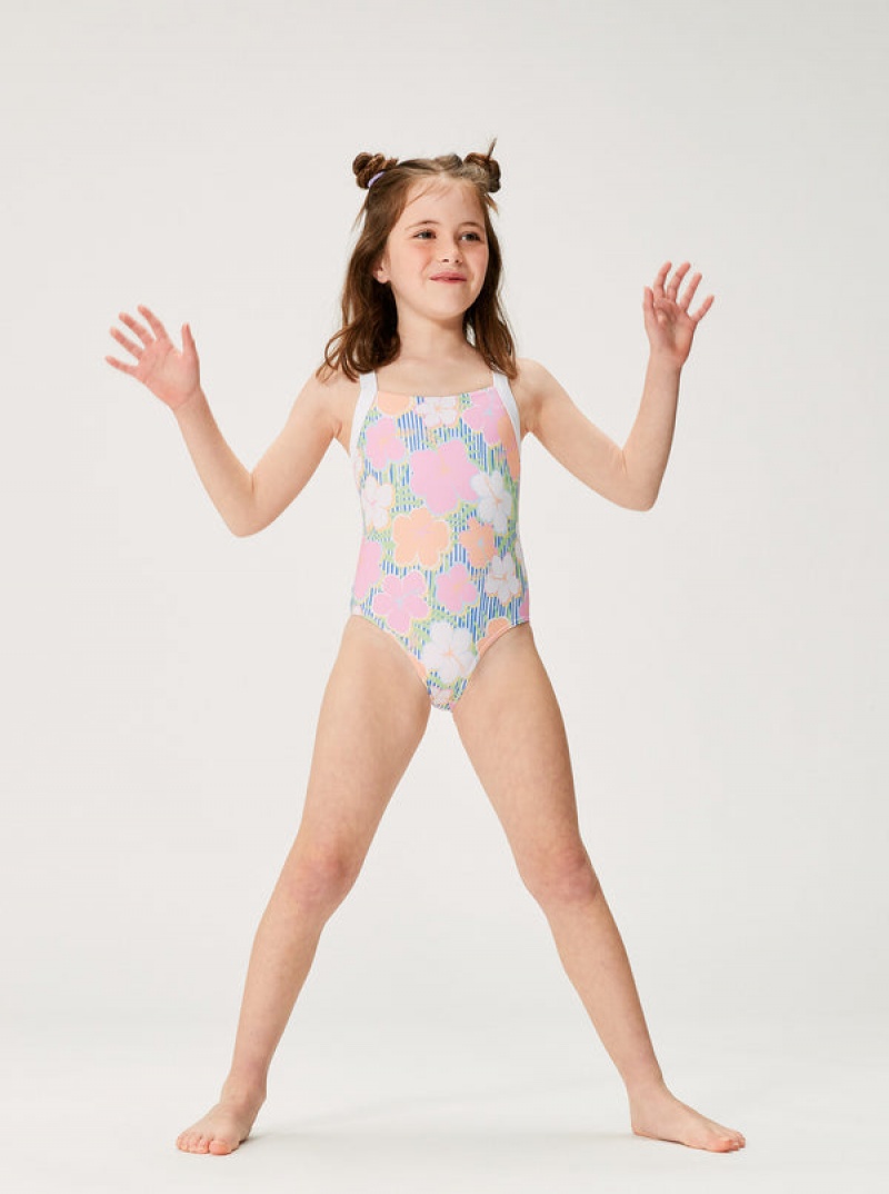 Girls' Roxy Tiny Flower One-Piece Swimwear | 21638-DYNZ