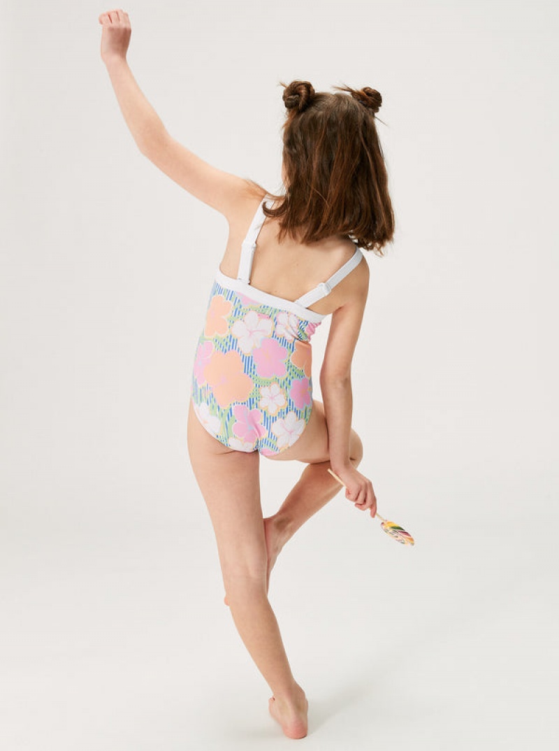 Girls' Roxy Tiny Flower One-Piece Swimwear | 21638-DYNZ