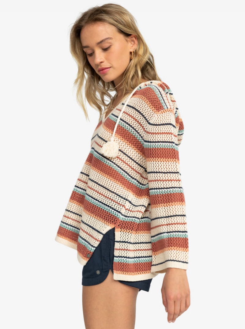 Roxy After Beach Break Stripe Poncho Sweaters | 79126-OAQL