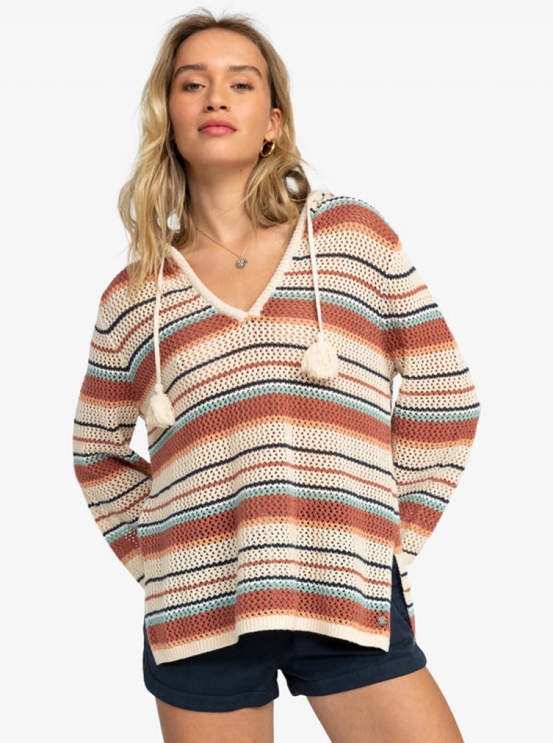 Roxy After Beach Break Stripe Poncho Sweaters | 79126-OAQL