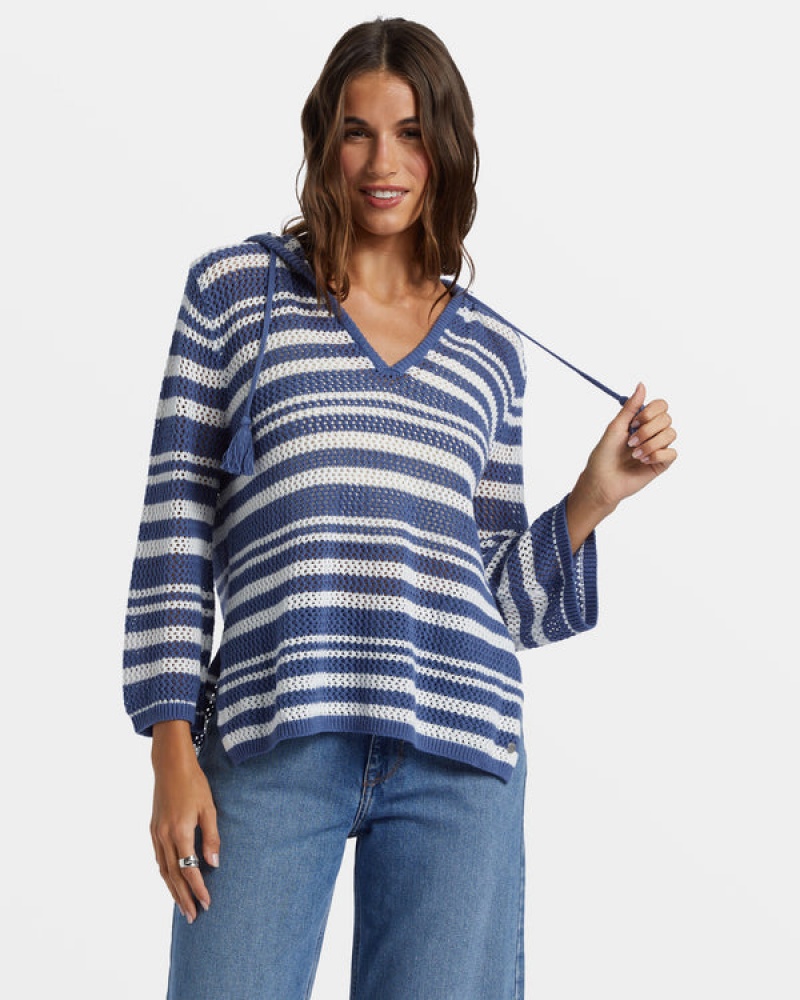 Roxy After Beach Break Stripe V-Neck Sweaters | 32506-KZIO