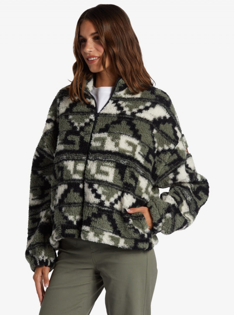 Roxy Off The Wave Sherpa Printed Full-Zip Fleece Hoodie | 45628-QGIJ