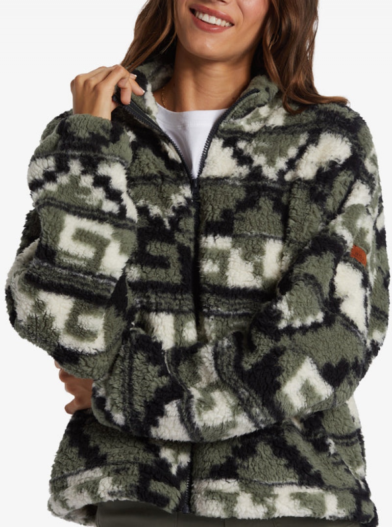 Roxy Off The Wave Sherpa Printed Full-Zip Fleece Hoodie | 45628-QGIJ