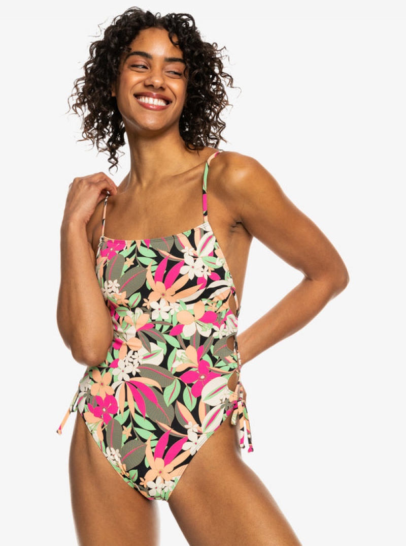 Roxy Printed Beach Classics Lace Up One-Piece Swimsuits | 95467-DASG