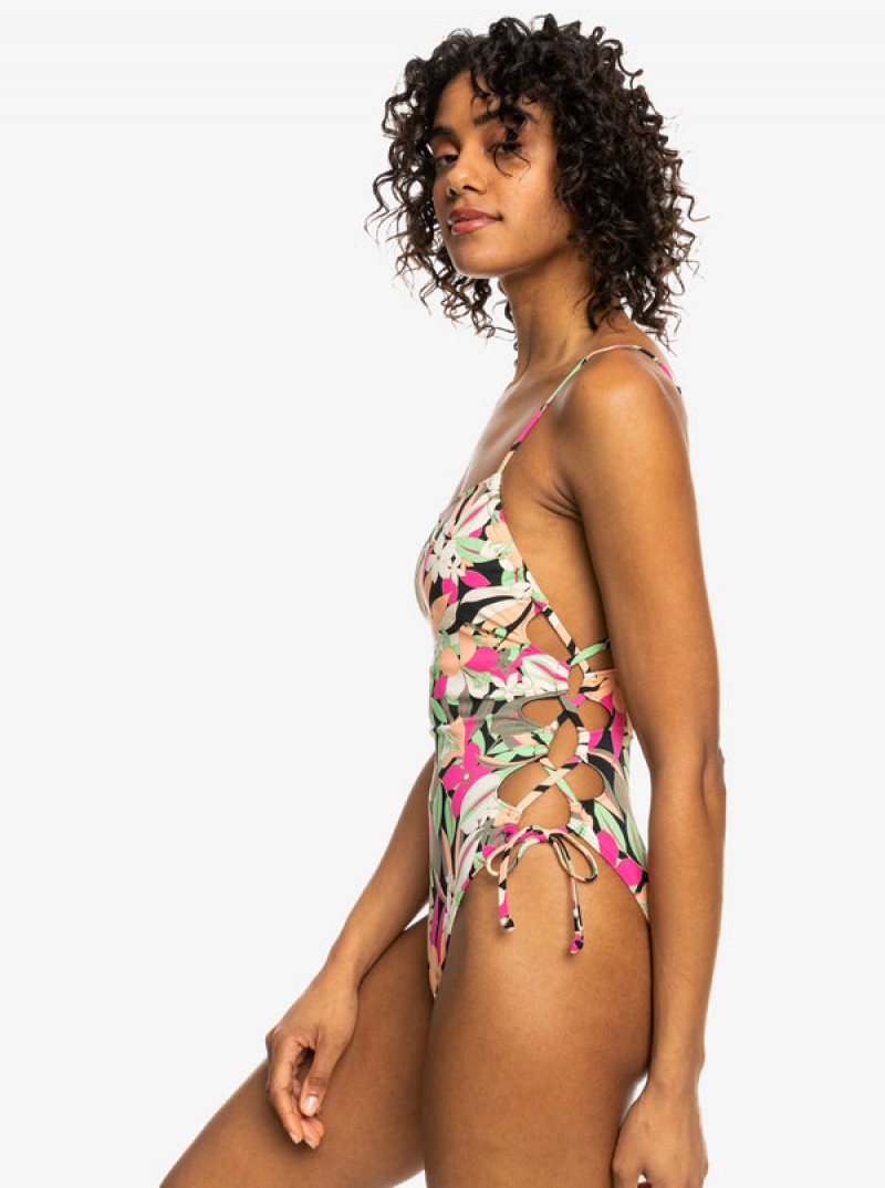 Roxy Printed Beach Classics Lace Up One-Piece Swimsuits | 95467-DASG