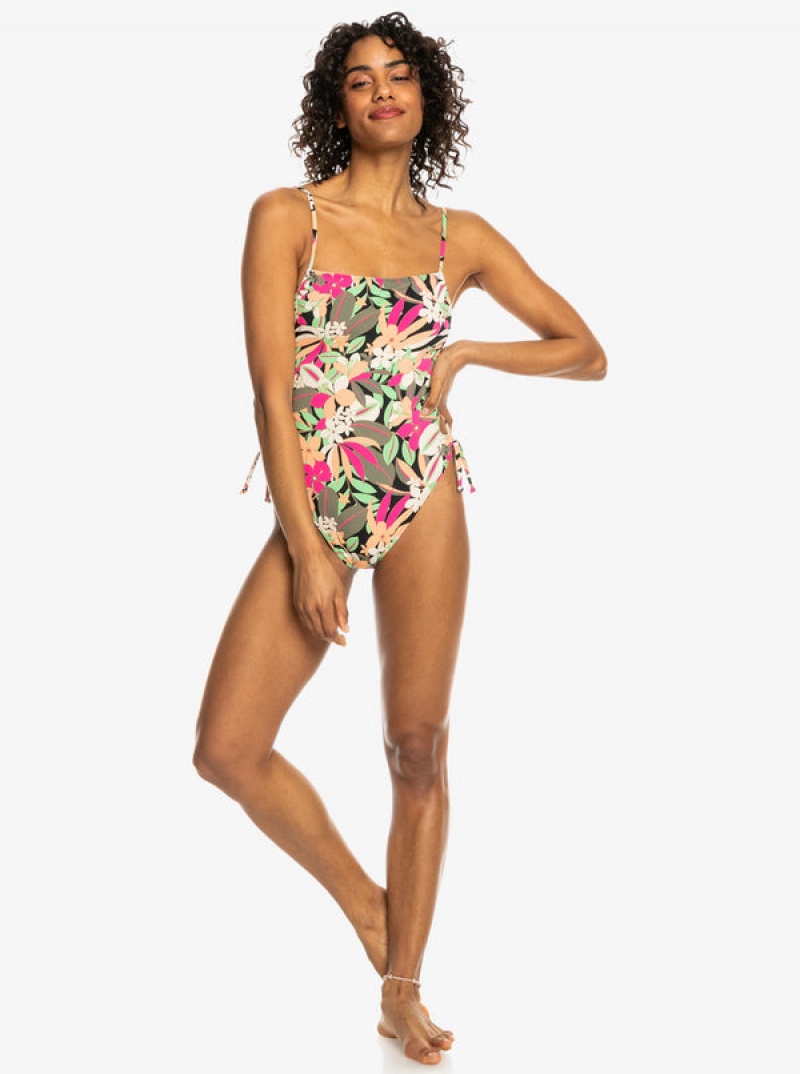 Roxy Printed Beach Classics Lace Up One-Piece Swimsuits | 95467-DASG