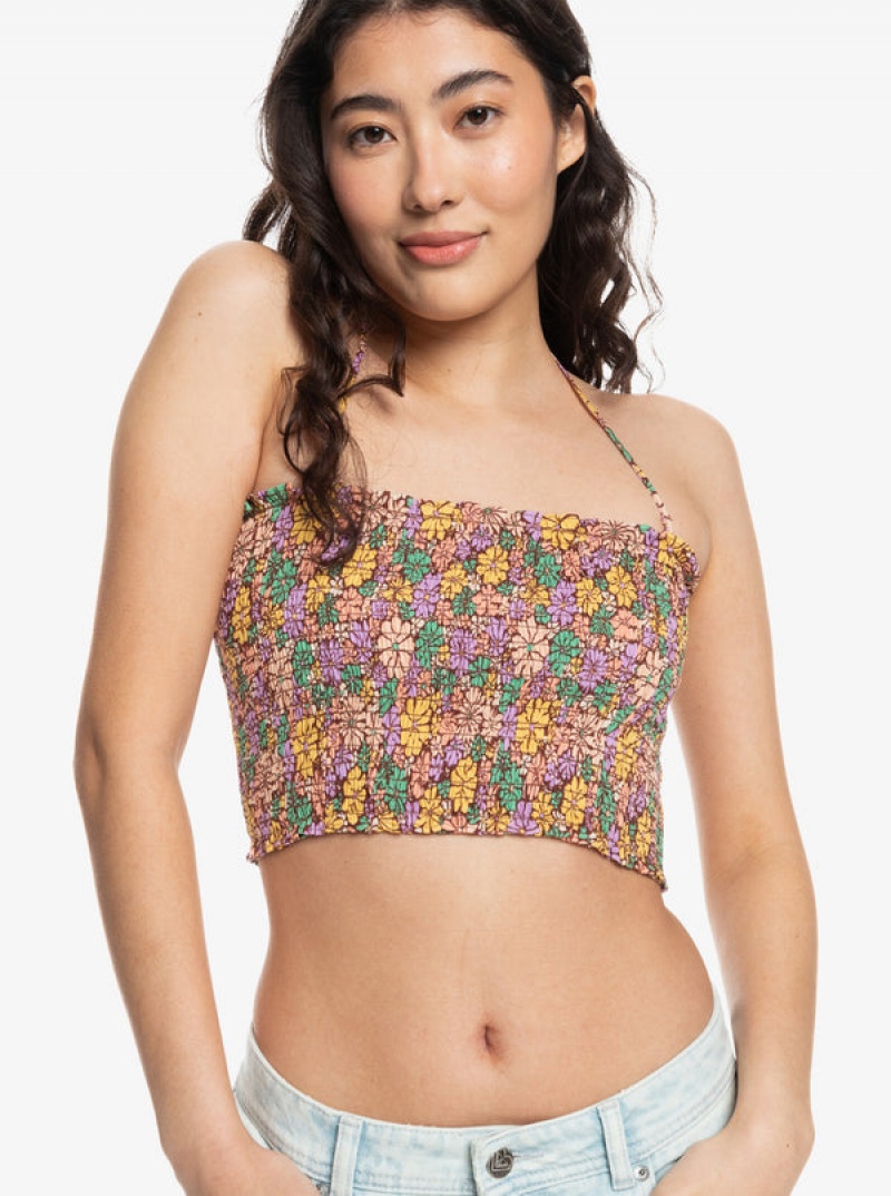 Roxy Warm Waters Ruched Bandeau Tops | 12594-PCUV