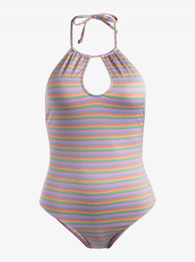 Roxy Wavy Stripe One-Piece Swimsuits | 20876-WMBG