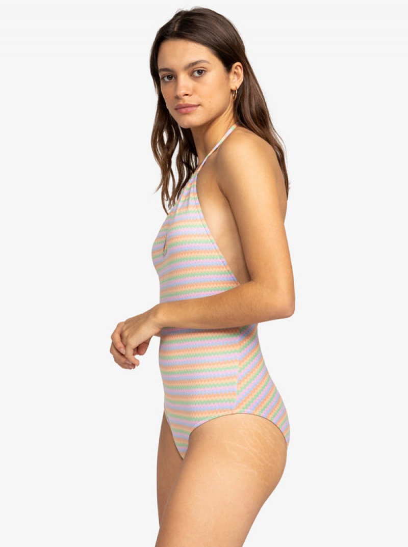 Roxy Wavy Stripe One-Piece Swimsuits | 20876-WMBG