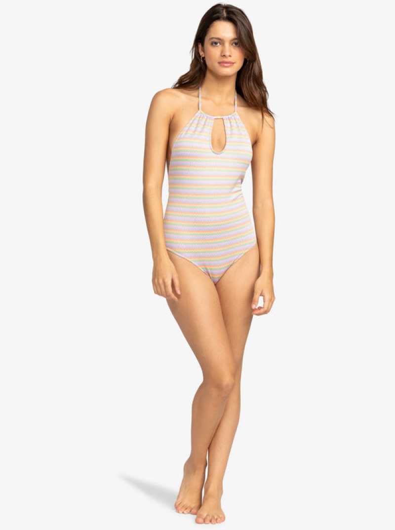 Roxy Wavy Stripe One-Piece Swimsuits | 20876-WMBG